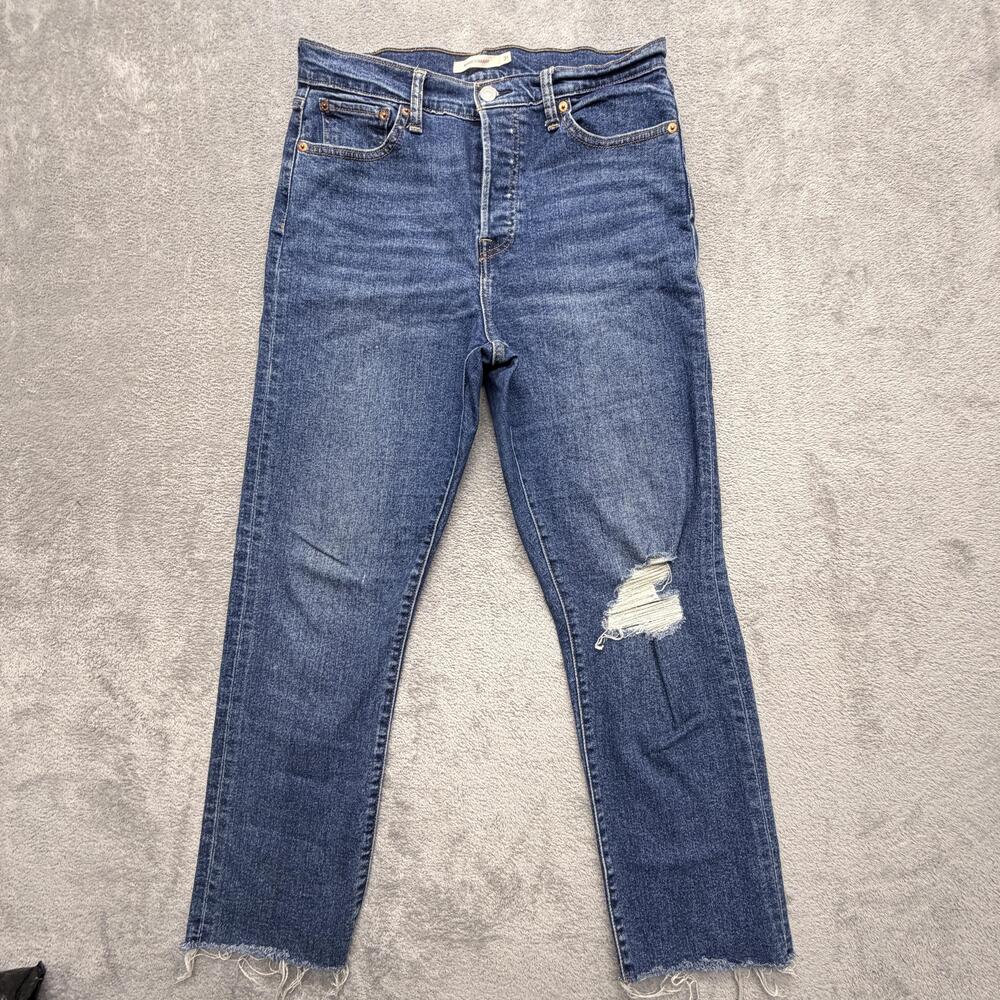 Levi's Wedgie Straight Jeans Womens 31 Blue High Rise Medium Wash Distressed